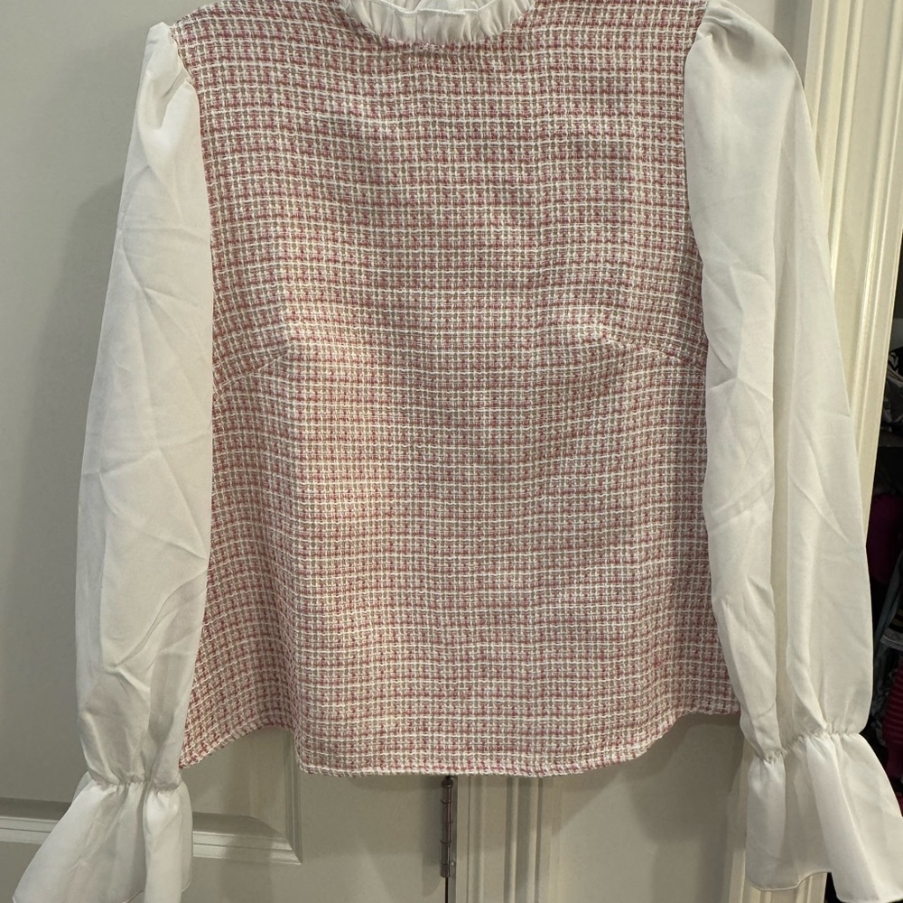 Pink and White Women's Top